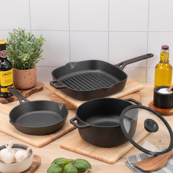 Prestige Cast Iron Griddle Pan, Frying Pan and Casserole Dish Set