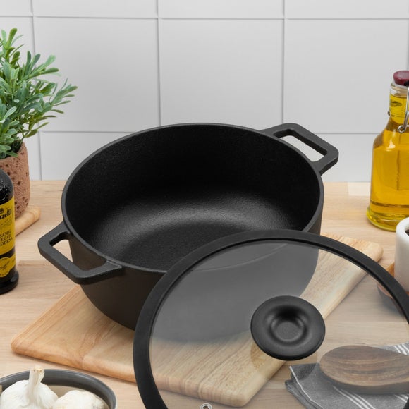 Prestige Cast Iron 24cm Casserole Dish with Glass Lid
