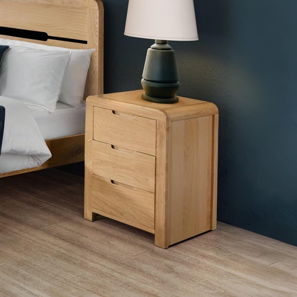 View Return - Curve 3 Drawer Bedside Table- Oak View Return - Curve 3 Drawer Bedside Table- Oak