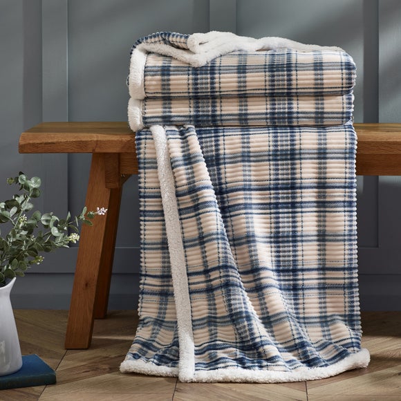 Cosy Ribbed Check Throw Blanket 130cm x 170cm