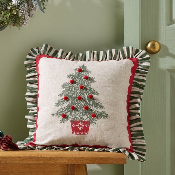 Frilled Christmas Tree Square Cushion