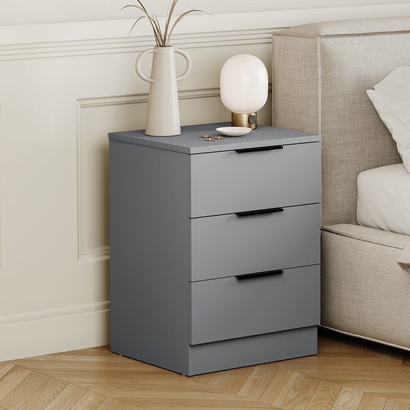 Return - Hayes 3 Drawer Bedside Table, Grey