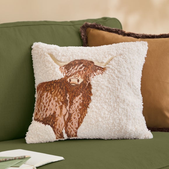 Evans Lichfield Boucle Highland Cow Square Cushion
