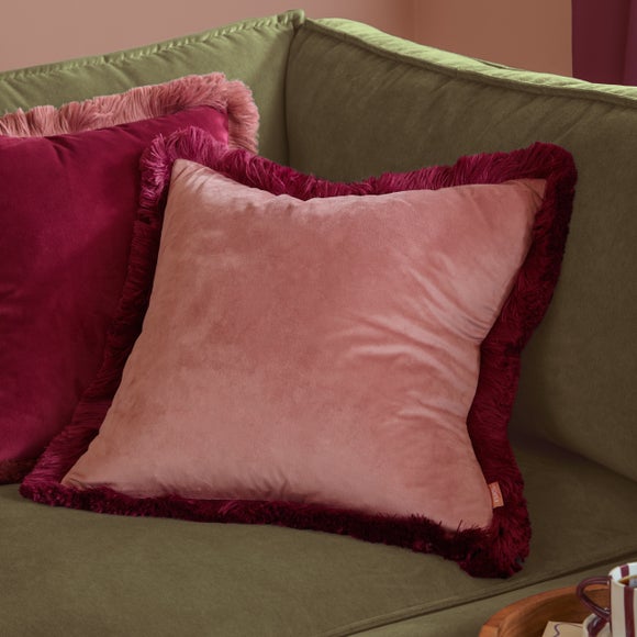 Furn. Halo Fringed Velvet Square Cushion
