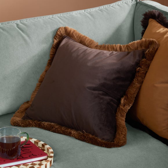 Furn. Halo Fringed Velvet Square Cushion