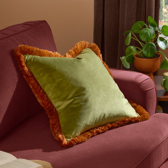 Furn. Halo Fringed Velvet Square Cushion