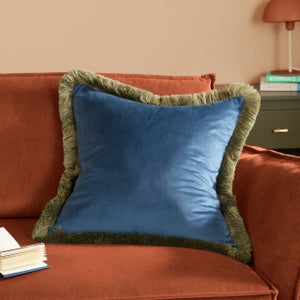 Furn. Halo Fringed Velvet Square Cushion