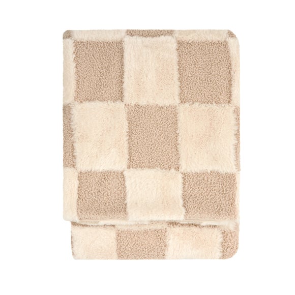 Photo 3 of Furn. Checked Faux Fur Boucle Throw Blanket 140cm X 180cm