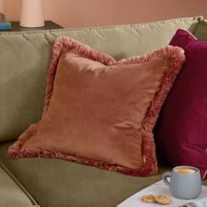 Furn. Halo Fringed Velvet Square Cushion