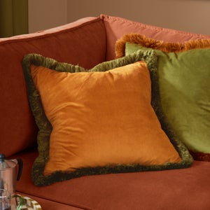 Furn. Halo Fringed Velvet Square Cushion