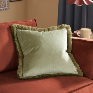 Furn. Halo Fringed Velvet Square Cushion