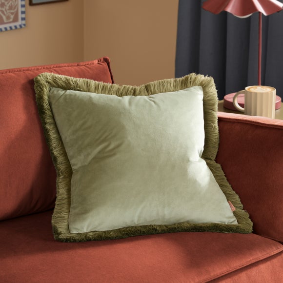 Furn. Halo Fringed Velvet Square Cushion