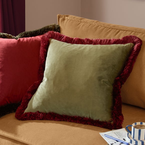 Furn. Halo Fringed Velvet Square Cushion