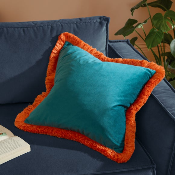 Furn. Halo Fringed Velvet Square Cushion