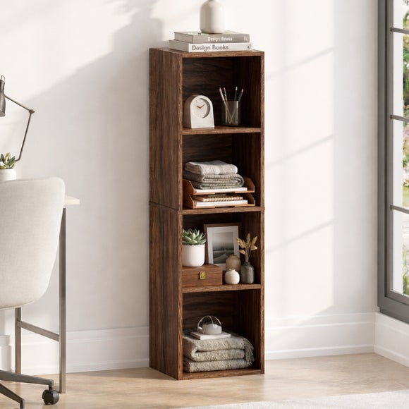 Return - Oxford 4 Tier Cube Bookcase, Walnut Effect