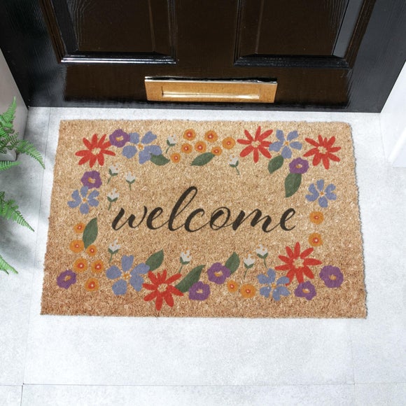 Artsy Mats Welcome Floral Border Coir Doormat