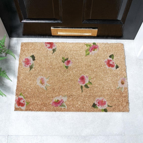 Artsy Mats Watercolour Pink Flowers Coir Doormat