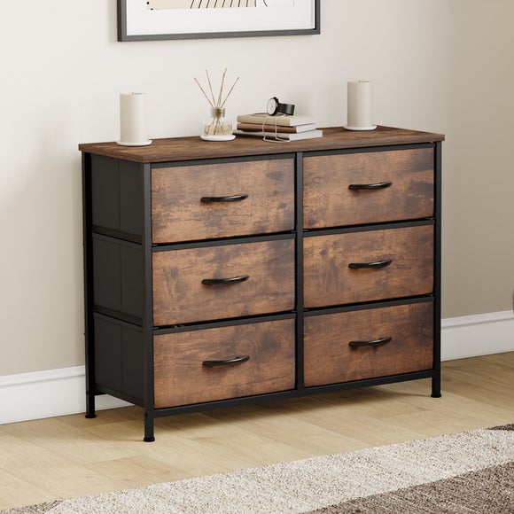 Return - Maye 6 Drawer Fabric Chest, Rustic Wood