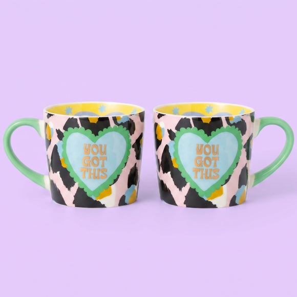 Eleanor Bowmer Set of 2 You Got This Pink Leopard Mug Set
