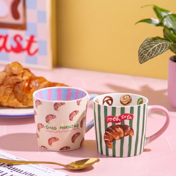 Eleanor Bowmer Set of 2 Good Morning Croissant & Ohh Lala Croissant Mug Set
