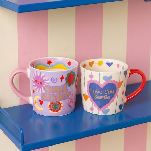 Eleanor Bowmer Set of 2 Love You Bestie & Soul Sister Mug Set