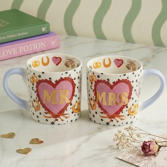 Eleanor Bowmer Set of 2 Mr and Mrs Heart Mug Set