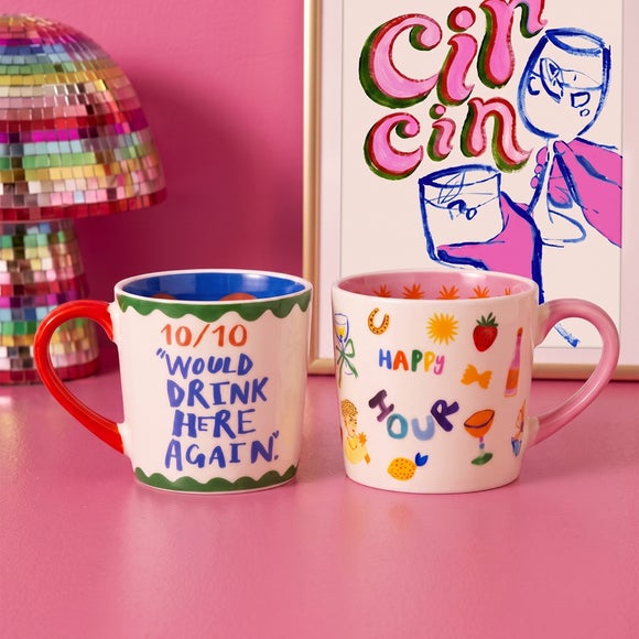 Eleanor Bowmer Set of 2 10/10 Would Drink Here Again and Happy Hour Mug Set