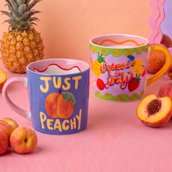 Eleanor Bowmer Set of 2 Squeeze the Day and Just Peachy Mug Set