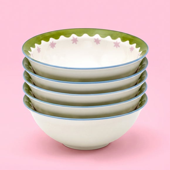 Eleanor Bowmer Set of 4 Electric Coast & Pink Star Cereal Bowl Set