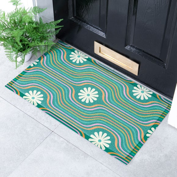 Artsy Mats Elizabeth Olwen Flower Lines Green Indoor Outdoor Doormat