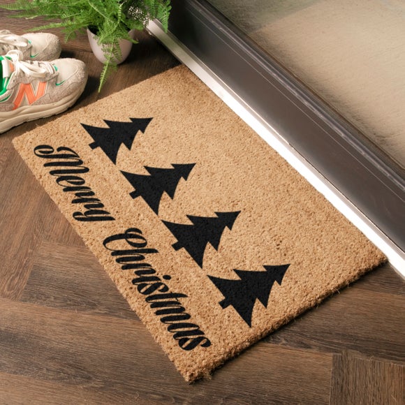 Artsy Mats Christmas Trees with Merry Christmas Greeting Coir Doormat