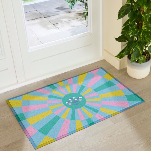 Artsy Mats Elizabeth Olwen Blue Sun Face Indoor Outdoor Doormat
