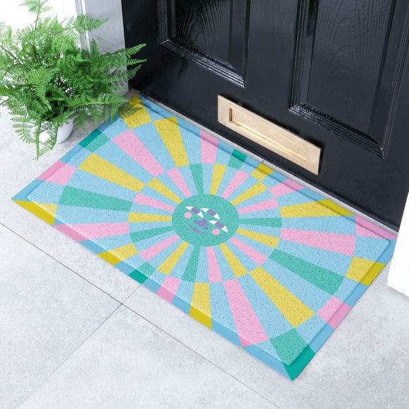 Artsy Mats Elizabeth Olwen Blue Sun Face Indoor Outdoor Doormat