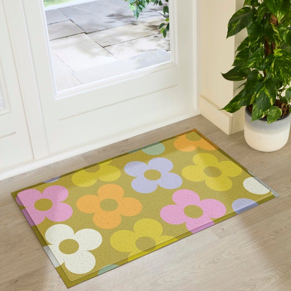 Artsy Mats Elizabeth Olwen Petals on Pistachio Indoor Outdoor Doormat