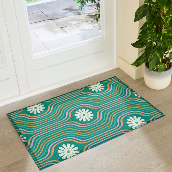 Artsy Mats Elizabeth Olwen Flower Lines Green Indoor Outdoor Doormat