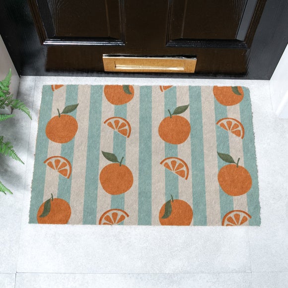 Artsy Mats Blue Stripe Oranges Coir Doormat