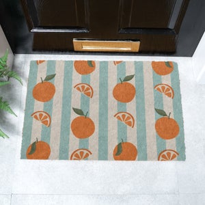 Artsy Mats Blue Stripe Oranges Coir Doormat