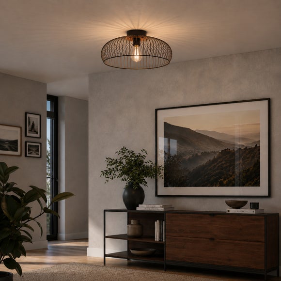 View Eglo Almanzora Industrial Flush Ceiling Light View Eglo Almanzora Industrial Flush Ceiling Light