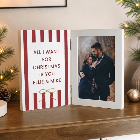 Personalised Candy Cane Stripe Hinged Photo Frame