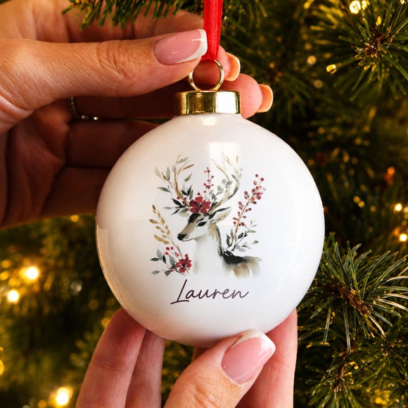 Personalised Watercolour Reindeer Bauble