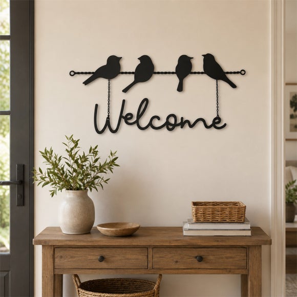 Country Living Welcome Four Birds Metal Garden Plaque