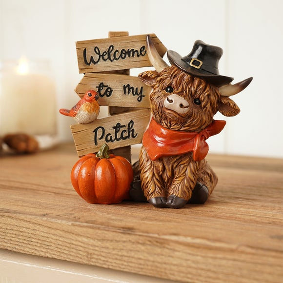 Country Living Welcome to my Patch Highland Cow Ornament