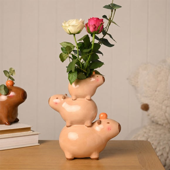 The Feel Good Club Capybara Stack Ceramic Vase