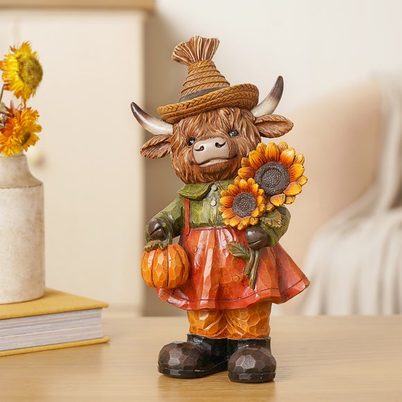 View Country Living Highland Cow With Sunflowers Ornament
