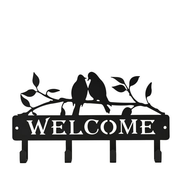 Country Living Welcome Two Birds Metal Garden Plaque with Hooks