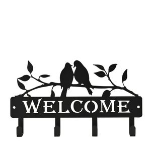 Country Living Welcome Two Birds Metal Garden Plaque With Hooks