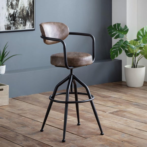Return - Barbican Adjustable Height Bar Stool, Brown Faux Leather
