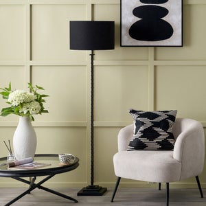 Pacific Lifestyle Everett Ribbed Metal Stick Floor Lamp Base And Lino Linen Lampshade
