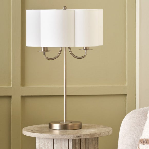 Pacific Lifestyle Seraphine Matt Metal and White Faux Silk Scallop Shaded Table Lamp