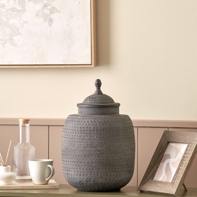 Raj Hammered Metal Urn Vase with Lid
